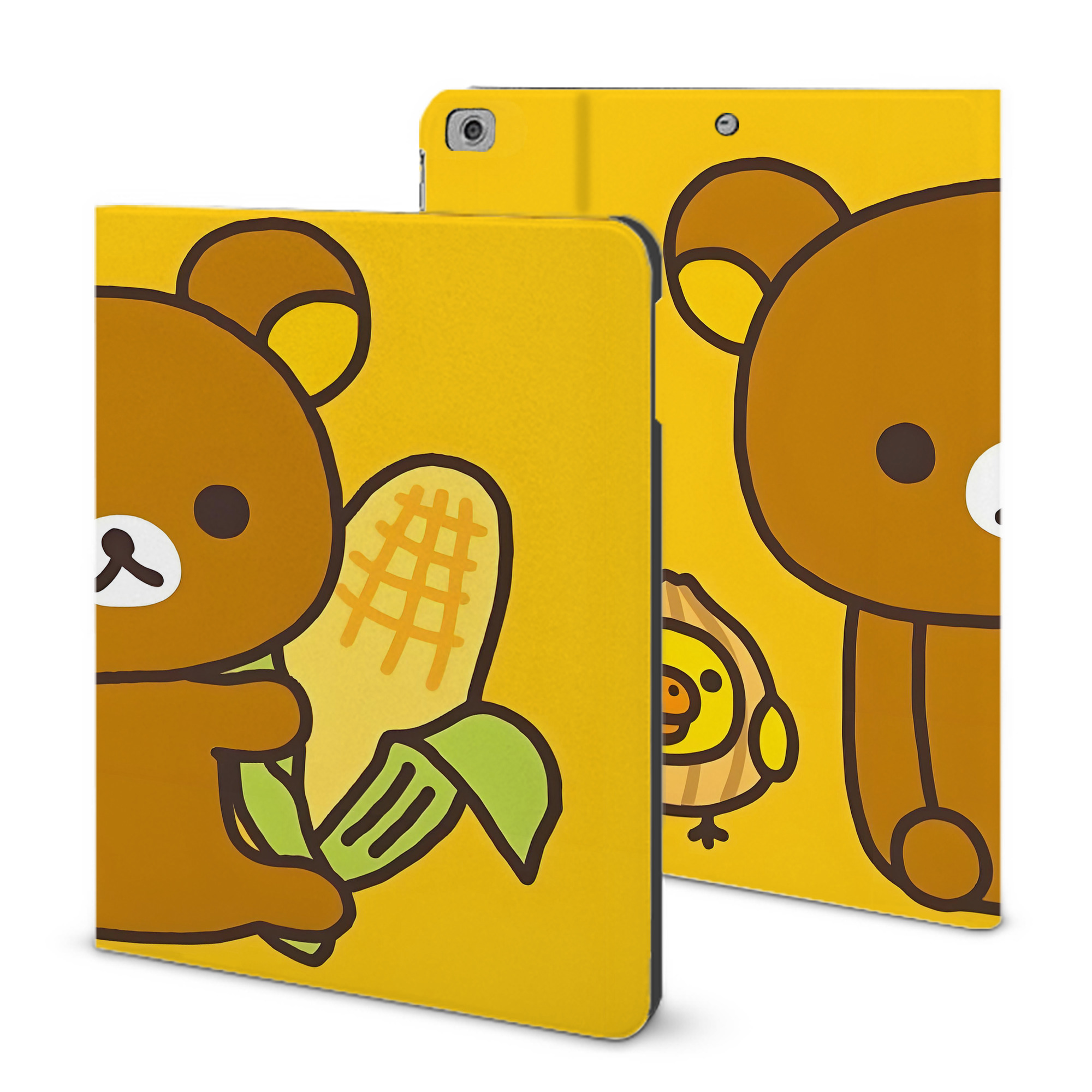 （画像用） リラックマ リラックマ キイロイトリ Rilakkuma Korilakkuma Kiiroitori IPad ケース ブック型 PUレザー TPU 耐衝撃 軽量 薄型 ペン収納なし 全面保護 IPad 各モデル対応